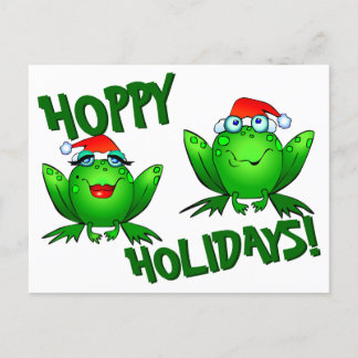 Hoppy Holidays Cute Cartoon Christmas Frogs Postcard