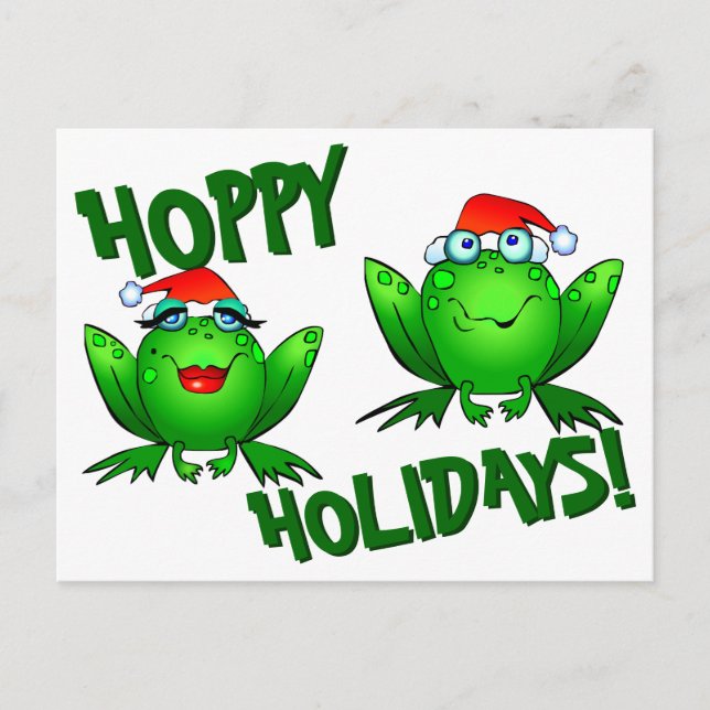 Hoppy Holidays Cute Cartoon Christmas Frogs Postcard (Front)