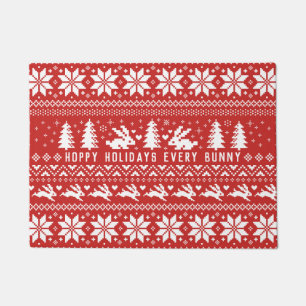 Hoppy Holidays Every Bunny   Bunnies Christmas Doormat