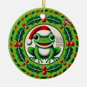 Hoppy Holidays Frog Christmas Ceramic Ornament