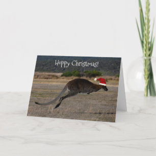 Hoppy Merry Christmas Kangaroo Red Santa Hat Card