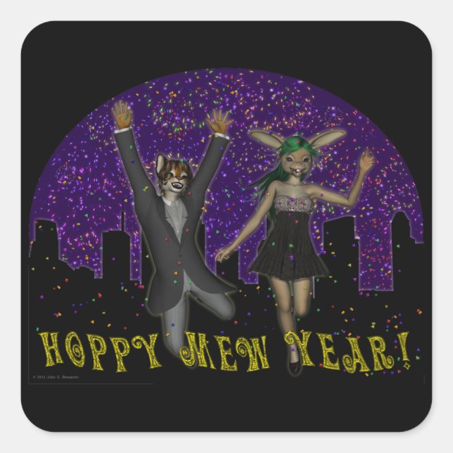 Hoppy Mew Year Square Sticker (Front)