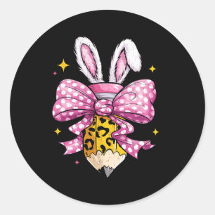 Hoppy Teacher Cute Coquette Bow Bunny Easter Day K Classic Round Sticker