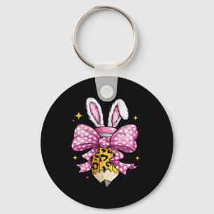 Hoppy Teacher Cute Coquette Bow Bunny Easter Day K Key Ring