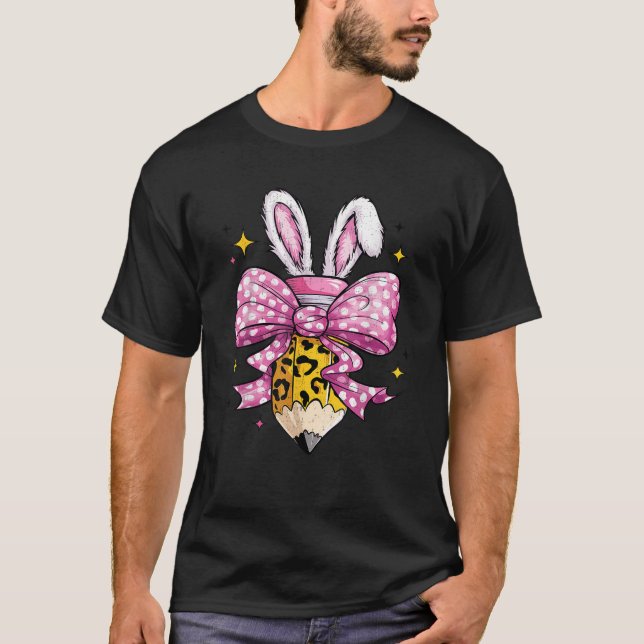Hoppy Teacher Cute Coquette Bow Bunny Easter Day K T-Shirt (Front)