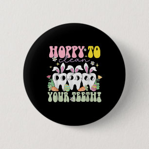 Hoppy To Clean Your Teeth Easter Day Dental Hygien 6 Cm Round Badge