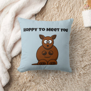 Hoppy to Meet You Kangaroo Funny Cartoon Cushion