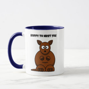 Hoppy to Meet You Kangaroo Funny Cartoon Mug