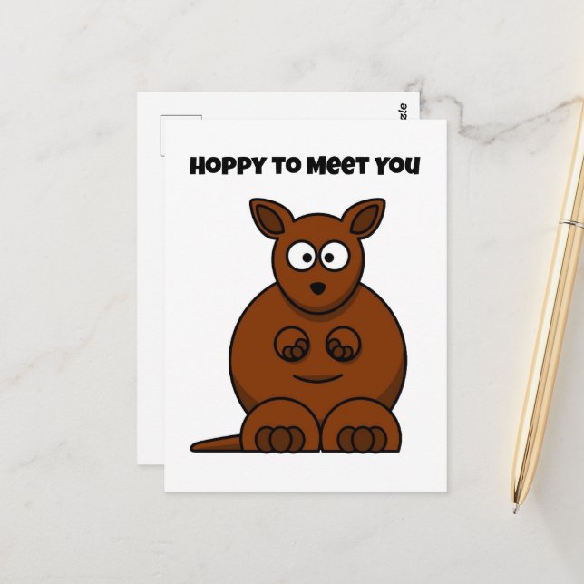 Hoppy to Meet You Kangaroo Funny Cartoon Postcard (Front/Back In Situ)