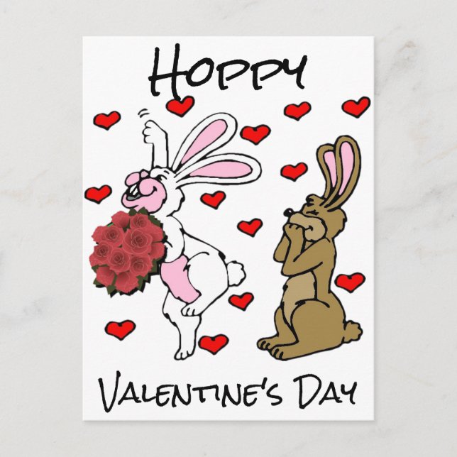 Hoppy Valentine's Day - Bunny Rabbits and Hearts Postcard (Front)