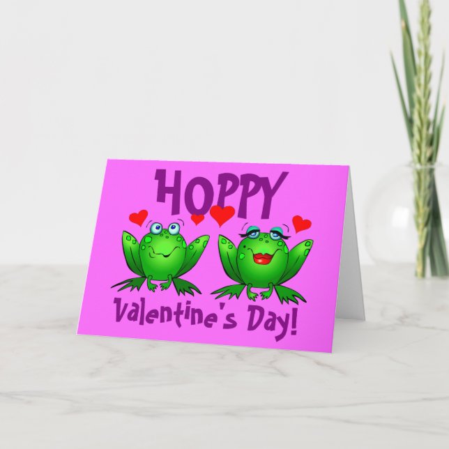 Hoppy Valentines Day Funny Frogs Holiday Card (Front)