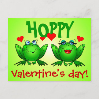 Hoppy Valentines Day Green Cartoon Frogs Postcard