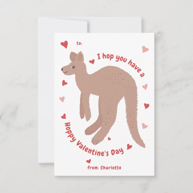 "Hoppy Valentine's Day" Kangaroo Valentine Card (Front)