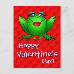Hoppy Valentines Day Red Hearts Lady Frog Postcard