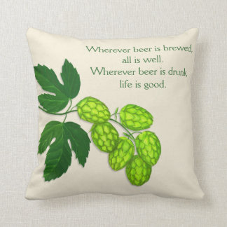 Hops Flower and Beer Quote Throw Pillow