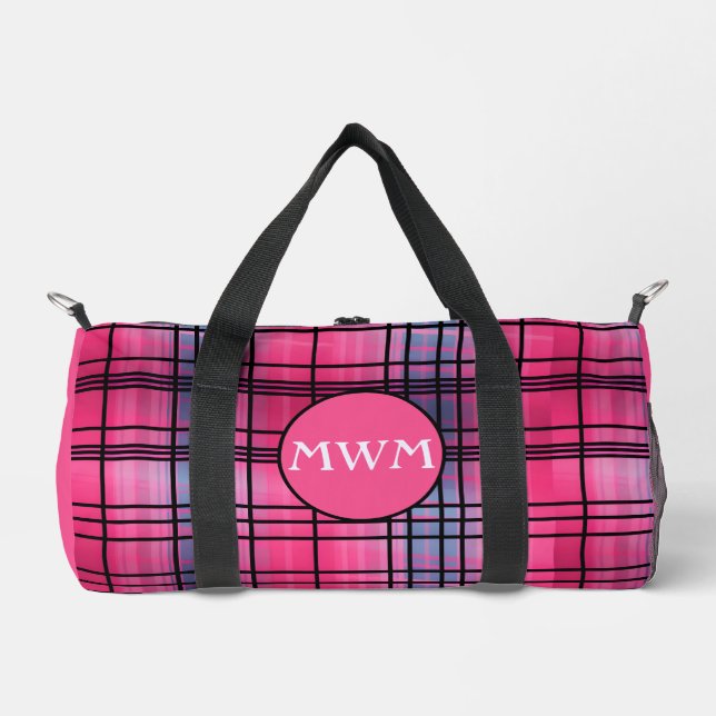 "Hor Pink" Plaid Monogram Duffel Bag (Front)