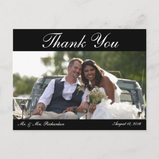 Horiz. B&W Custom Wedding Photo Thank You Postcard