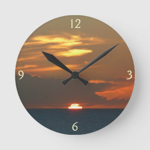 Horizon Sunset Colourful Seascape Photography Round Clock