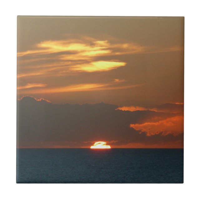 Horizon Sunset Colourful Seascape Photography Tile (Front)