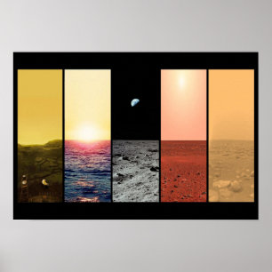 Horizon view of venus earth moon mars titan poster