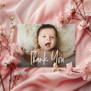 Horizontal Baby Girl Photo Handlettering script Thank You Card