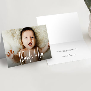Horizontal Baby Photo Modern Handlettering script Thank You Card