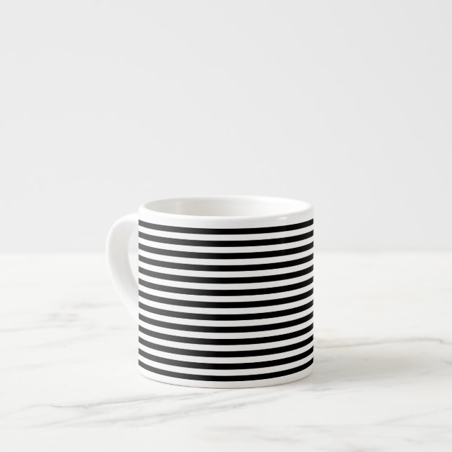 Horizontal Black and White Stripes Espresso Cup (Front Left)