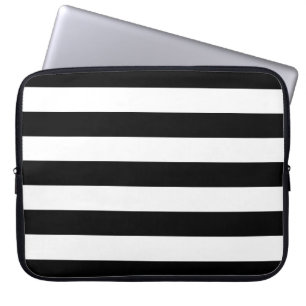 Horizontal Black And White Stripes Laptop Sleeve