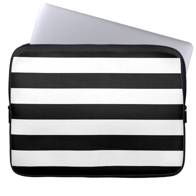 Horizontal Black And White Stripes Laptop Sleeve (Front)