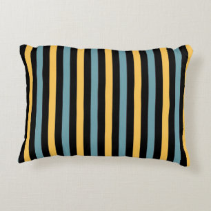 Horizontal  Black, Teal and Yellow Stripes Decorative Cushion