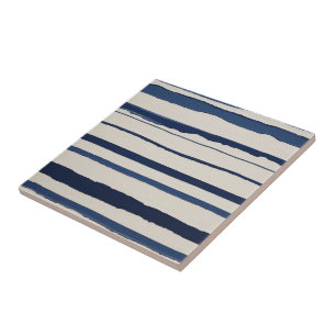 horizontal blue and white abstract stripes ceramic tile
