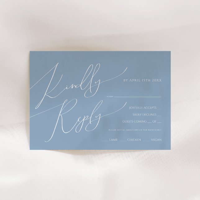 Horizontal Boho Script Blue Menu Choice RSVP Card (Creator Uploaded)