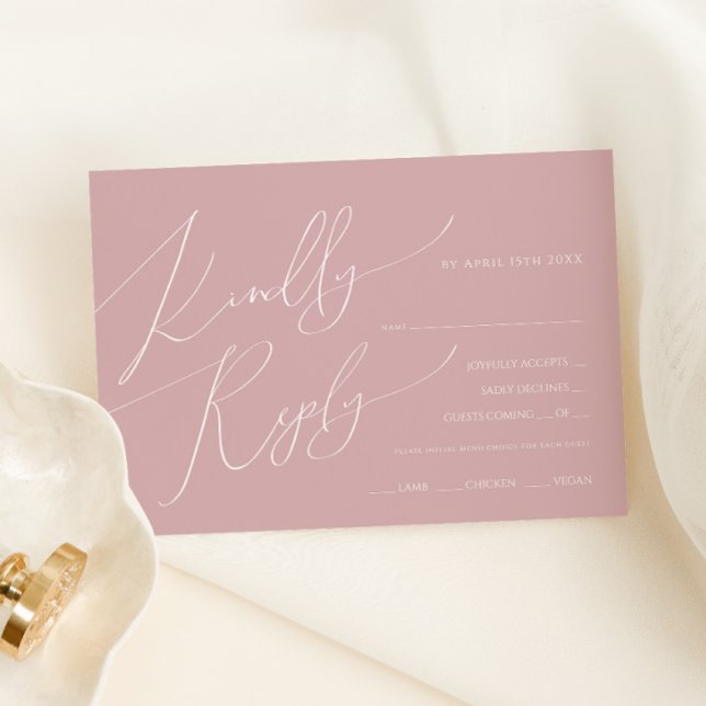 Horizontal Boho Script Rose Menu Choice RSVP Card (Creator Uploaded)