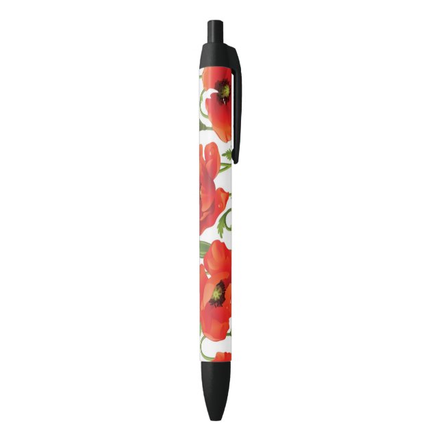 Horizontal border with red poppy black ink pen (Bottom (Vertical))