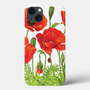 Horizontal border with red poppy iPhone 13 case