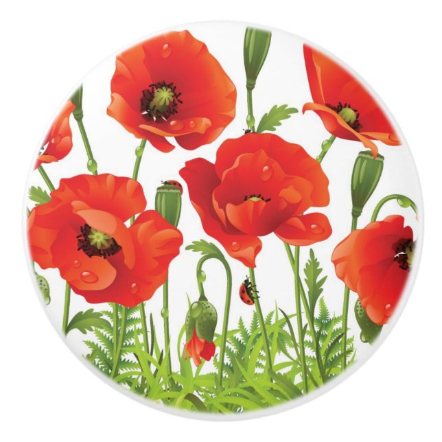 Horizontal border with red poppy ceramic knob (Front)