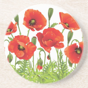 Horizontal border with red poppy coaster