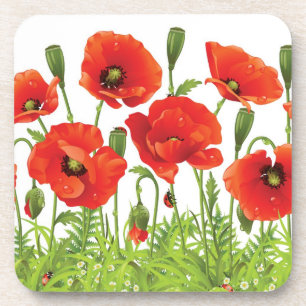 Horizontal border with red poppy coaster