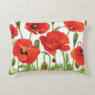 Horizontal border with red poppy decorative cushion