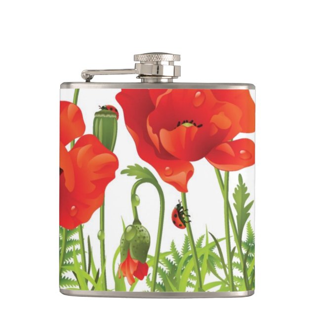 Horizontal border with red poppy hip flask (Front)