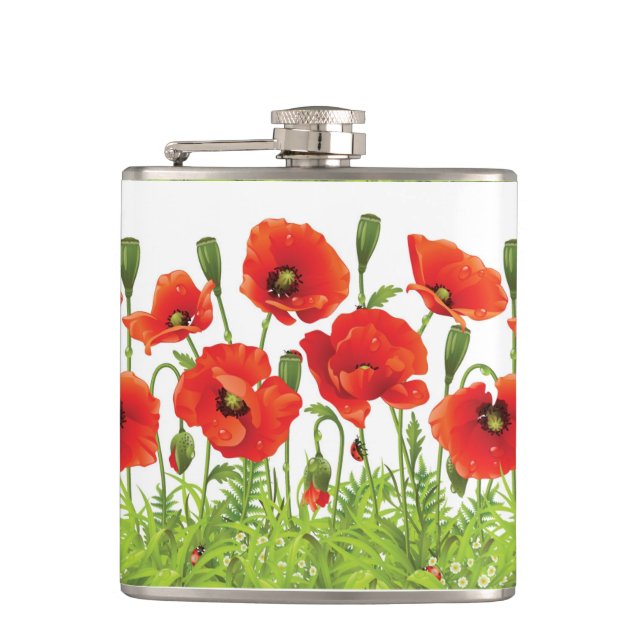 Horizontal border with red poppy hip flask (Front)