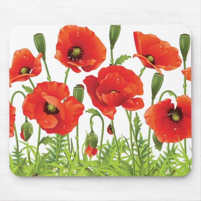 Horizontal border with red poppy mouse pad (Front)