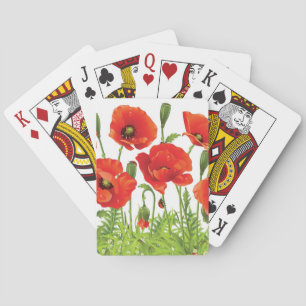 Horizontal border with red poppy playing cards