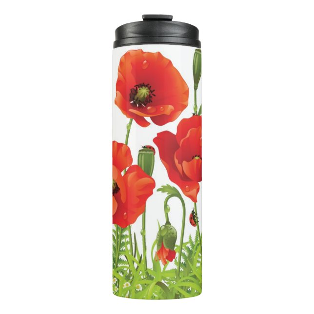 Horizontal border with red poppy thermal tumbler (Front)
