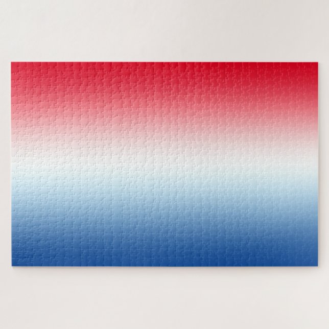 Horizontal Bright Red White and Blue Ombre Jigsaw Puzzle (Horizontal)