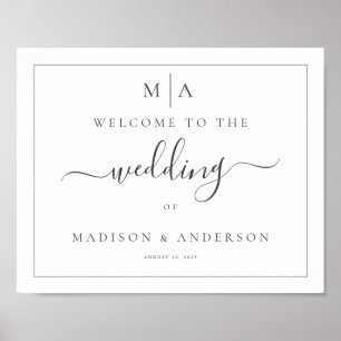 Horizontal Calligraphy Monogram Wedding Sign 