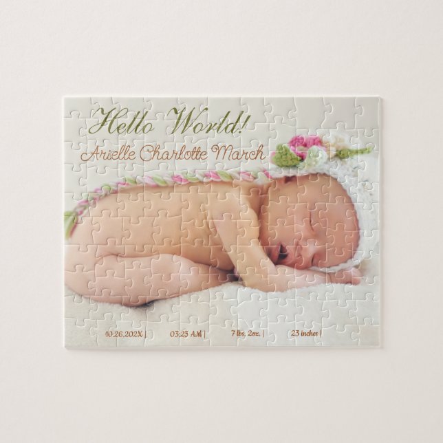 Horizontal Cute Baby and Daddy Birth Announcement Jigsaw Puzzle (Horizontal)