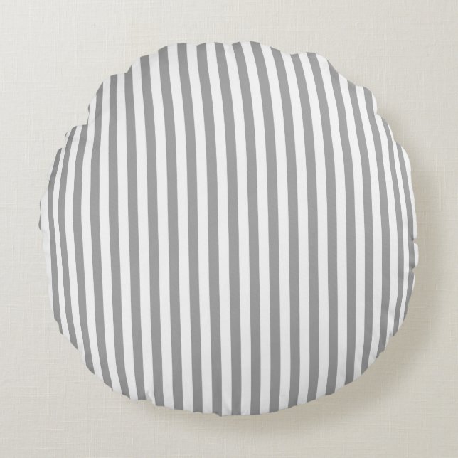 Horizontal Grey And White Stripes Pattern 2 Round Cushion (Front)