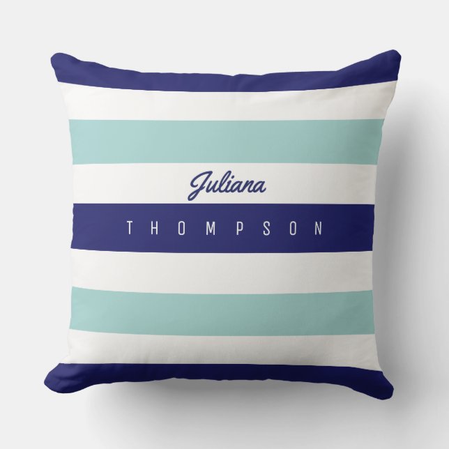 horizontal large blue (2 tones) stripes with name cushion (Front)