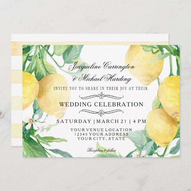 Horizontal Lemon Floral Flower Wreath Citrus Arr Invitation (Front/Back)